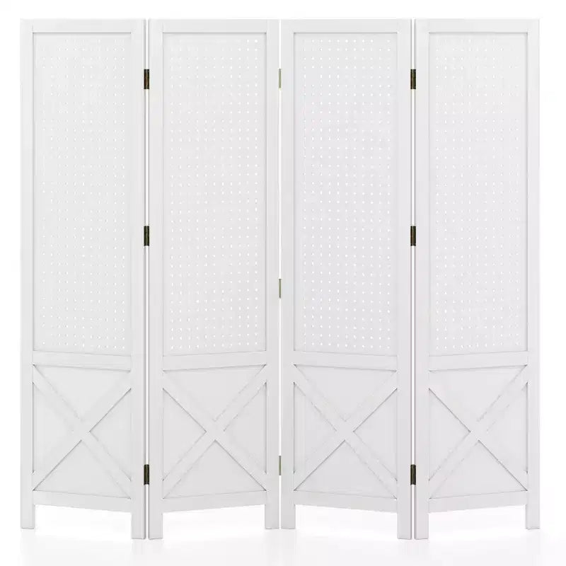 Costway 4-Panel Pegboard Display Stand, 4.7 FT Folding Room Divider, Freestanding Screen White/Natural