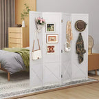 Costway 4-Panel Pegboard Display Stand, 4.7 FT Folding Room Divider, Freestanding Screen White/Natural
