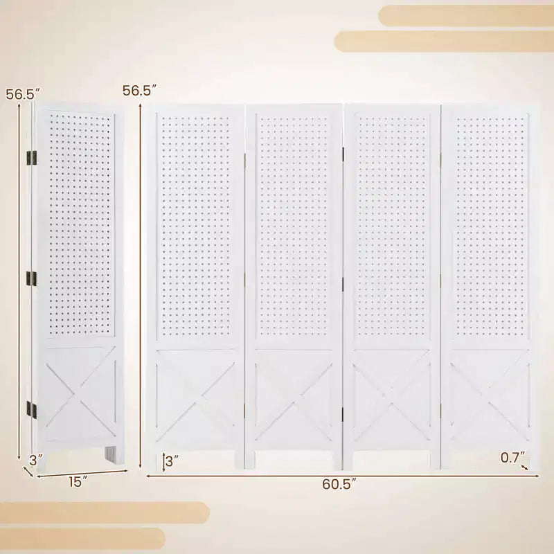 Costway 4-Panel Pegboard Display Stand, 4.7 FT Folding Room Divider, Freestanding Screen White/Natural
