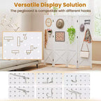 Costway 4-Panel Pegboard Display Stand, 4.7 FT Folding Room Divider, Freestanding Screen White/Natural