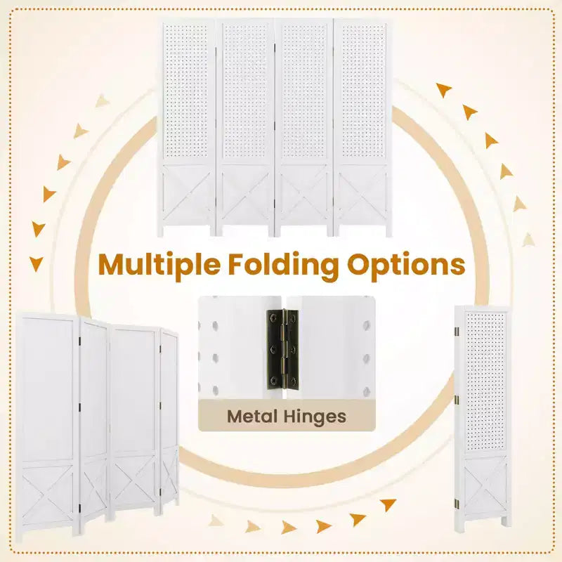 Costway 4-Panel Pegboard Display Stand, 4.7 FT Folding Room Divider, Freestanding Screen White/Natural