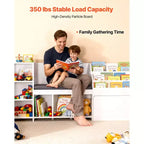 VEVOR Kids Reading Nook, Wooden Storage Bench with Backrest, Kids Bookshelf & Toy Organizer, Large Toy Box Chest for Playroom, Living Room, White