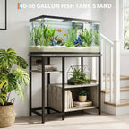 Heavy Duty 40-50 Gallon Aquarium Stand with Power Outlets, Metal & Wood Fish Tank Stand with 4-Tier Open Shelves, for Turtle & Reptile Terrarium