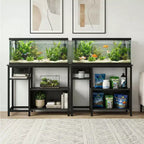 Heavy Duty 40-50 Gallon Aquarium Stand with Power Outlets, Metal & Wood Fish Tank Stand with 4-Tier Open Shelves, for Turtle & Reptile Terrarium