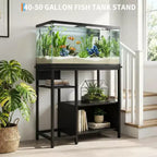 Heavy Duty 40-50 Gallon Aquarium Stand with Power Outlets, Metal & Wood Fish Tank Stand with 4-Tier Open Shelves, for Turtle & Reptile Terrarium