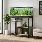 Heavy Duty 40-50 Gallon Aquarium Stand with Power Outlets, Metal & Wood Fish Tank Stand with 4-Tier Open Shelves, for Turtle & Reptile Terrarium
