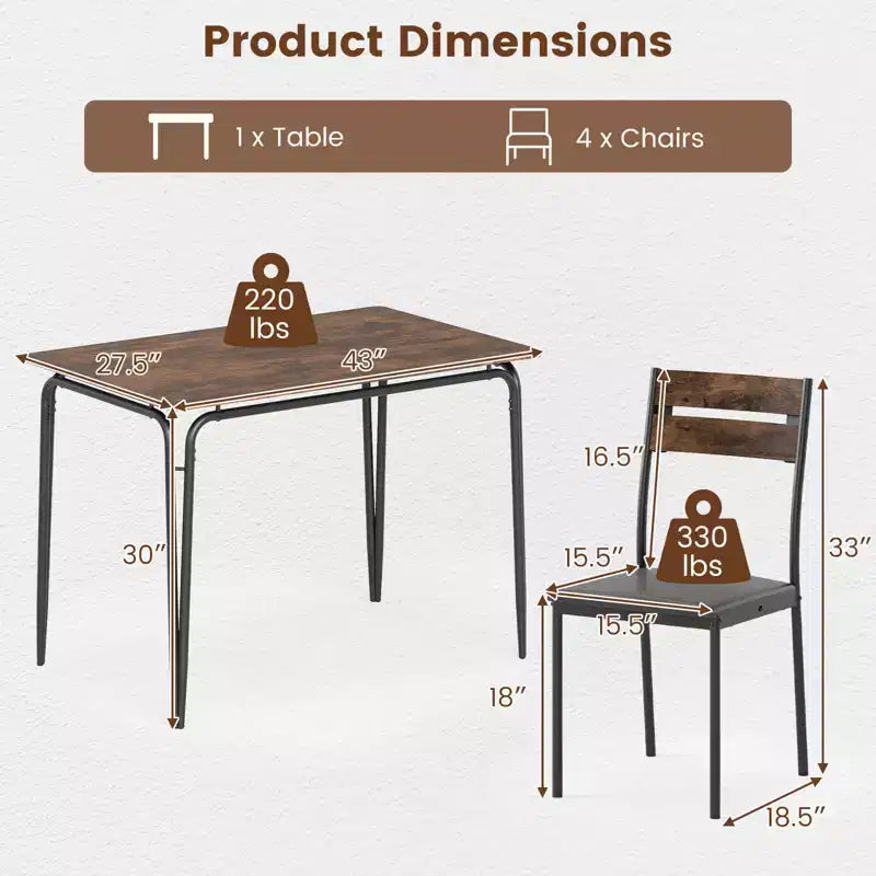 Costway 5 PCS Dining Table Set, Kitchen Table & 4 Armless Chairs with Upholstered Seat