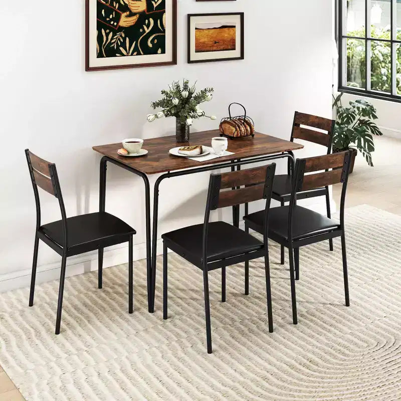 Costway 5 PCS Dining Table Set, Kitchen Table & 4 Armless Chairs with Upholstered Seat