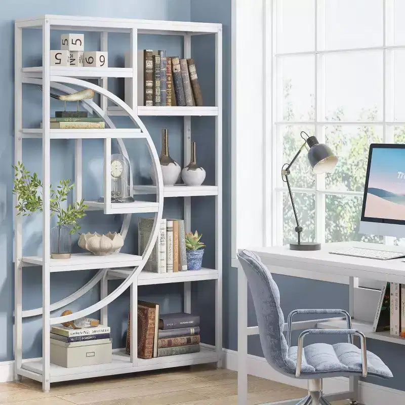 Lantine Bookshelf Industrial 5 Tier Etagere Bookcase: Freestanding tall organizer with 9-open storage shelves for living room, bedroom.