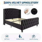 Platform Bed Frame with 51'' Tall Deep Button Tufted Suede Wingback Headboard & Footboard  Nailhead Trim, Sturdy Wood Slats,Noise-Free,No Box Needed