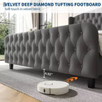 Platform Bed Frame with 51'' Tall Deep Button Tufted Suede Wingback Headboard & Footboard  Nailhead Trim, Sturdy Wood Slats,Noise-Free,No Box Needed