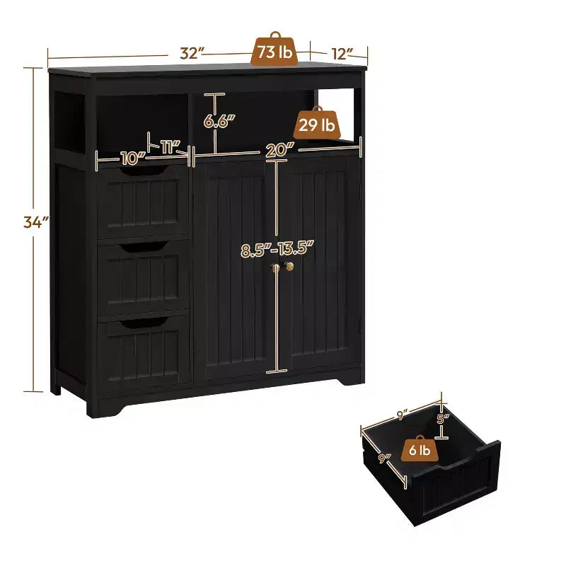 Yaheetech Freestanding Wooden Bathroom Floor Cabinet for Bedroom Bathroom Living Room