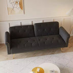 GDFStudio Ubon Modern 70 Wooden Velvet Upholstered Sofa Bed with Nail Head Trim and Throw Pillow