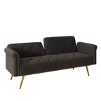 GDFStudio Ubon Modern 70 Wooden Velvet Upholstered Sofa Bed with Nail Head Trim and Throw Pillow