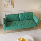 GDFStudio Ubon Modern 70 Wooden Velvet Upholstered Sofa Bed with Nail Head Trim and Throw Pillow