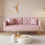 GDFStudio Ubon Modern 70 Wooden Velvet Upholstered Sofa Bed with Nail Head Trim and Throw Pillow