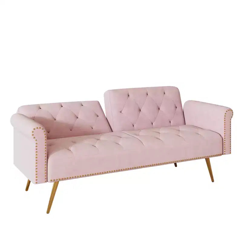GDFStudio Ubon Modern 70 Wooden Velvet Upholstered Sofa Bed with Nail Head Trim and Throw Pillow