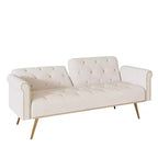 GDFStudio Ubon Modern 70 Wooden Velvet Upholstered Sofa Bed with Nail Head Trim and Throw Pillow