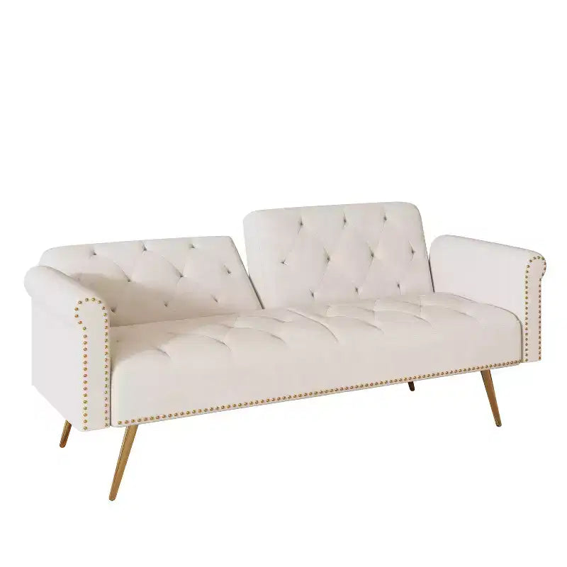 GDFStudio Ubon Modern 70 Wooden Velvet Upholstered Sofa Bed with Nail Head Trim and Throw Pillow