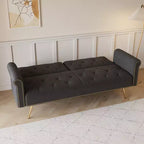 GDFStudio Ubon Modern 70 Wooden Velvet Upholstered Sofa Bed with Nail Head Trim and Throw Pillow