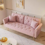 GDFStudio Ubon Modern 70 Wooden Velvet Upholstered Sofa Bed with Nail Head Trim and Throw Pillow