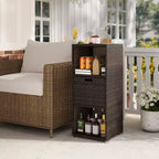 Costway Outdoor Storage Cabinet with Storage Shelves & Removable Drawer for Porch Mix Brown/Black/Gray