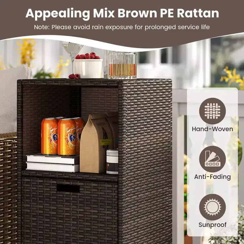 Costway Outdoor Storage Cabinet with Storage Shelves & Removable Drawer for Porch Mix Brown/Black/Gray