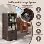 Costway Outdoor Storage Cabinet with Storage Shelves & Removable Drawer for Porch Mix Brown/Black/Gray