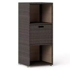 Costway Outdoor Storage Cabinet with Storage Shelves & Removable Drawer for Porch Mix Brown/Black/Gray