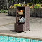 Costway Outdoor Storage Cabinet with Storage Shelves & Removable Drawer for Porch Mix Brown/Black/Gray