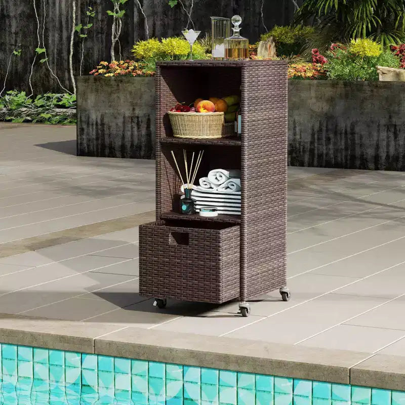 Costway Outdoor Storage Cabinet with Storage Shelves & Removable Drawer for Porch Mix Brown/Black/Gray