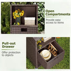 Costway Outdoor Storage Cabinet with Storage Shelves & Removable Drawer for Porch Mix Brown/Black/Gray