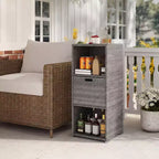 Costway Outdoor Storage Cabinet with Storage Shelves & Removable Drawer for Porch Mix Brown/Black/Gray