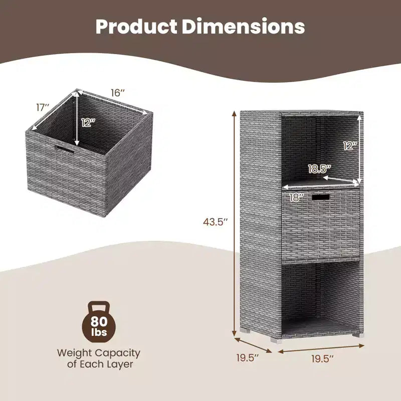 Costway Outdoor Storage Cabinet with Storage Shelves & Removable Drawer for Porch Mix Brown/Black/Gray