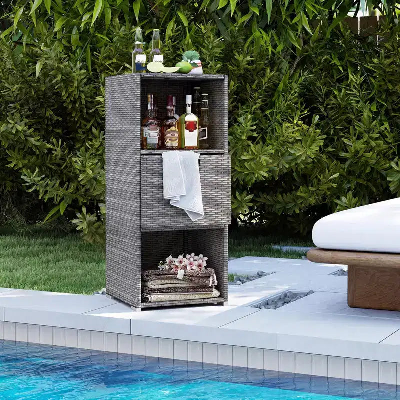 Costway Outdoor Storage Cabinet with Storage Shelves & Removable Drawer for Porch Mix Brown/Black/Gray