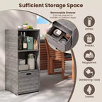 Costway Outdoor Storage Cabinet with Storage Shelves & Removable Drawer for Porch Mix Brown/Black/Gray