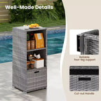 Costway Outdoor Storage Cabinet with Storage Shelves & Removable Drawer for Porch Mix Brown/Black/Gray