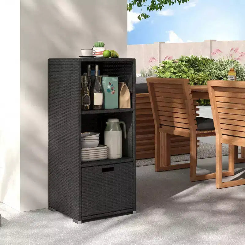 Costway Outdoor Storage Cabinet with Storage Shelves & Removable Drawer for Porch Mix Brown/Black/Gray