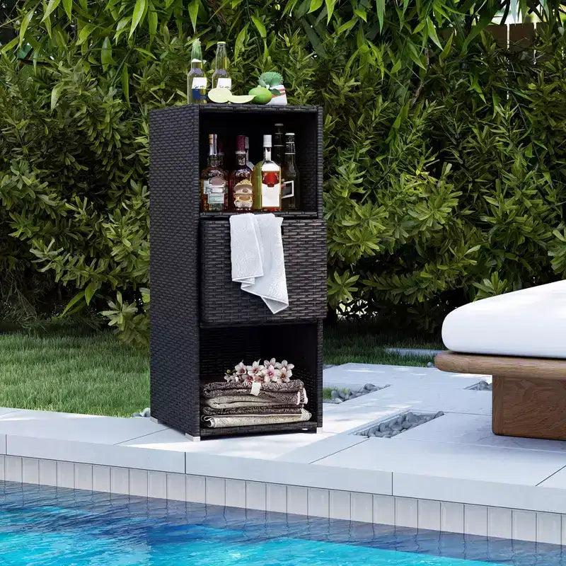 Costway Outdoor Storage Cabinet with Storage Shelves & Removable Drawer for Porch Mix Brown/Black/Gray