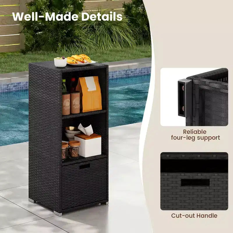 Costway Outdoor Storage Cabinet with Storage Shelves & Removable Drawer for Porch Mix Brown/Black/Gray