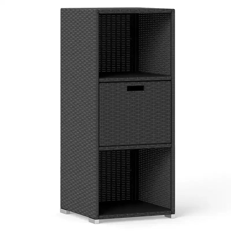 Costway Outdoor Storage Cabinet with Storage Shelves & Removable Drawer for Porch Mix Brown/Black/Gray
