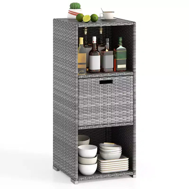 Costway Outdoor Storage Cabinet with Storage Shelves & Removable Drawer for Porch Mix Brown/Black/Gray