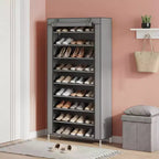 9-Tier Shoe Rack with Dustproof Cover, Tall Freestanding Shoe Storage Organizer for Closet & Entryway, Holds 40-50 Pairs, Gray