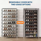 9-Tier Shoe Rack with Dustproof Cover, Tall Freestanding Shoe Storage Organizer for Closet & Entryway, Holds 40-50 Pairs, Gray