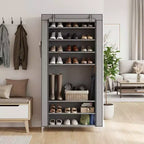 9-Tier Shoe Rack with Dustproof Cover, Tall Freestanding Shoe Storage Organizer for Closet & Entryway, Holds 40-50 Pairs, Gray