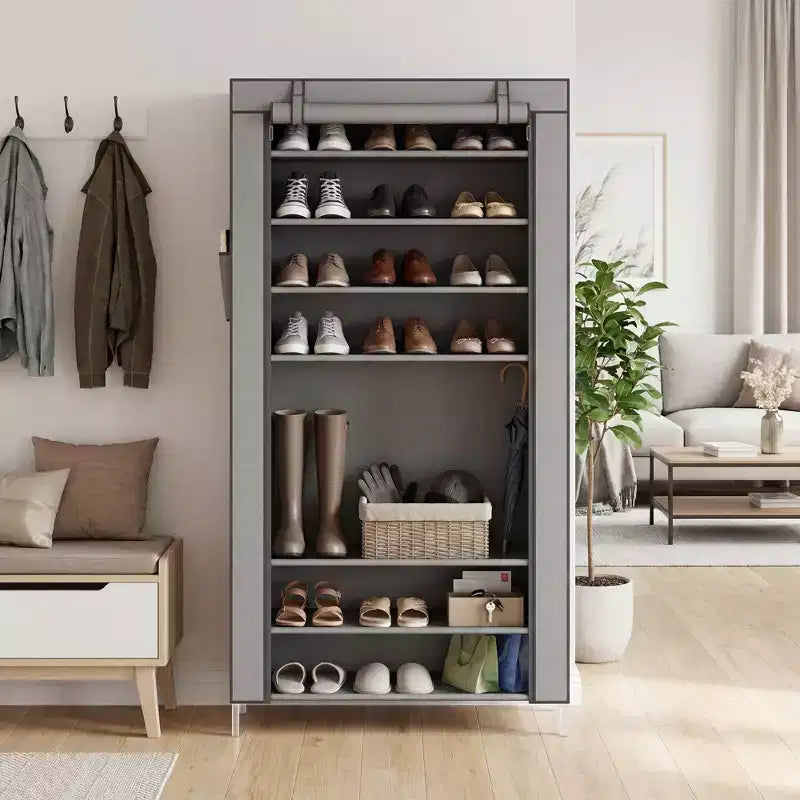 9-Tier Shoe Rack with Dustproof Cover, Tall Freestanding Shoe Storage Organizer for Closet & Entryway, Holds 40-50 Pairs, Gray