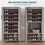 9-Tier Shoe Rack with Dustproof Cover, Tall Freestanding Shoe Storage Organizer for Closet & Entryway, Holds 40-50 Pairs, Gray
