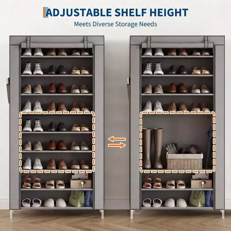 9-Tier Shoe Rack with Dustproof Cover, Tall Freestanding Shoe Storage Organizer for Closet & Entryway, Holds 40-50 Pairs, Gray