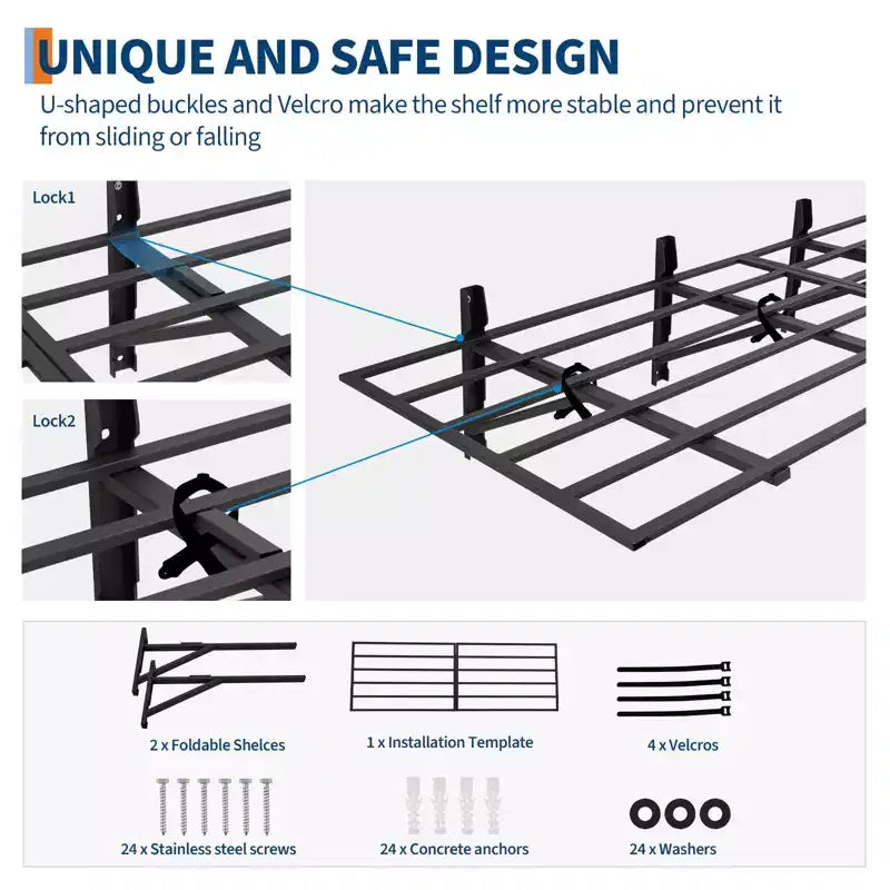 Shelving 2 Packs 2x6ft Garage Tube Storage Rack with Heavy Duty Ceiling Mount, Floating Shelves for Wall, Storage Shelves, Adjustable Hooks
