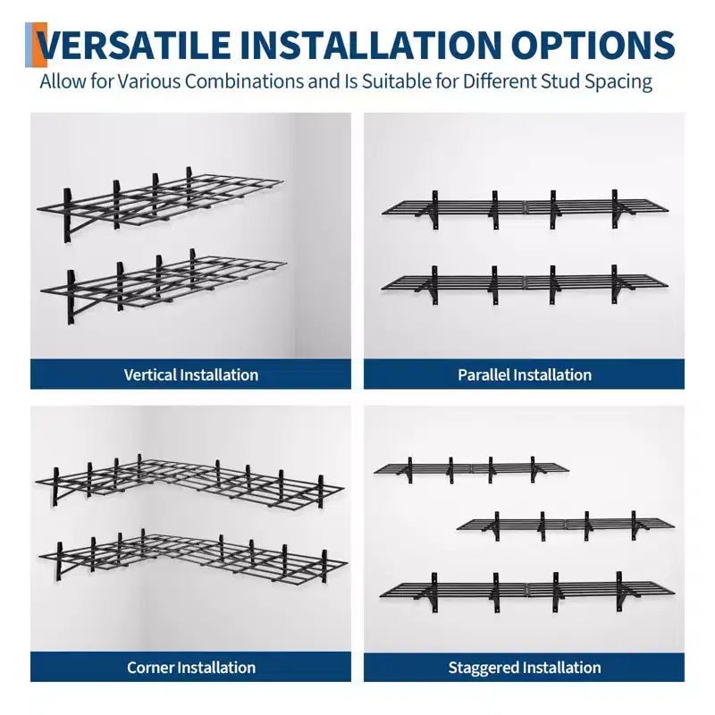 Shelving 2 Packs 2x6ft Garage Tube Storage Rack with Heavy Duty Ceiling Mount, Floating Shelves for Wall, Storage Shelves, Adjustable Hooks